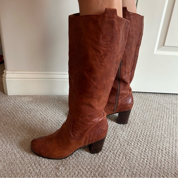 Frye Cognac Leather Heeled Boots - Picture 2 of 7